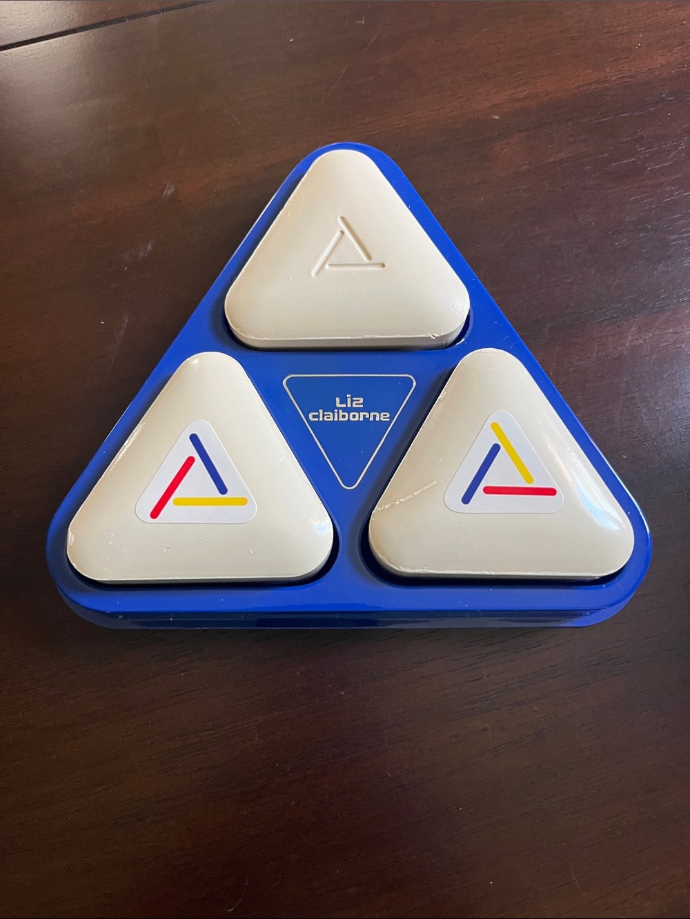 Liz Claiborne Blue and Cream Triangle Puzzle Set with Red Yellow Accents